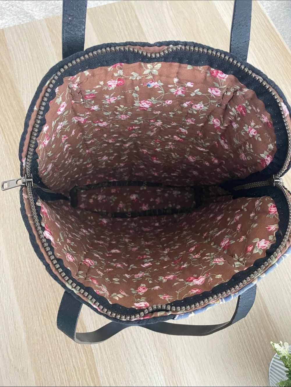 One-of-a-Kind Quilted Tote with Colorful Floral Doll Appliqué